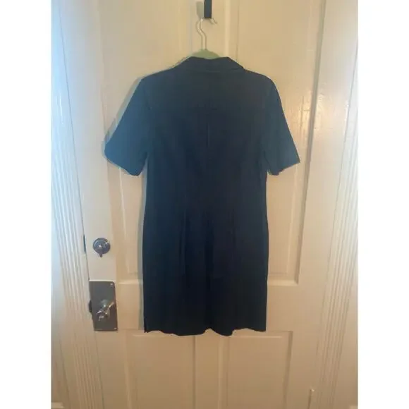 Women’s Eddie Bauer Size Medium Dark Blue Collared Half Button Front Pocket - Picture 2 of 8